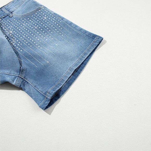 B237 Ashleigh Blue Rhinestone Embellished Denim Shorts - Picture 11 of 13